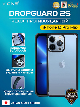 Чехол iPhone 13 Pro Max X-ONE DropGuard 2S - прозрачная задняя панель и черный матовый Soft Touch бампер