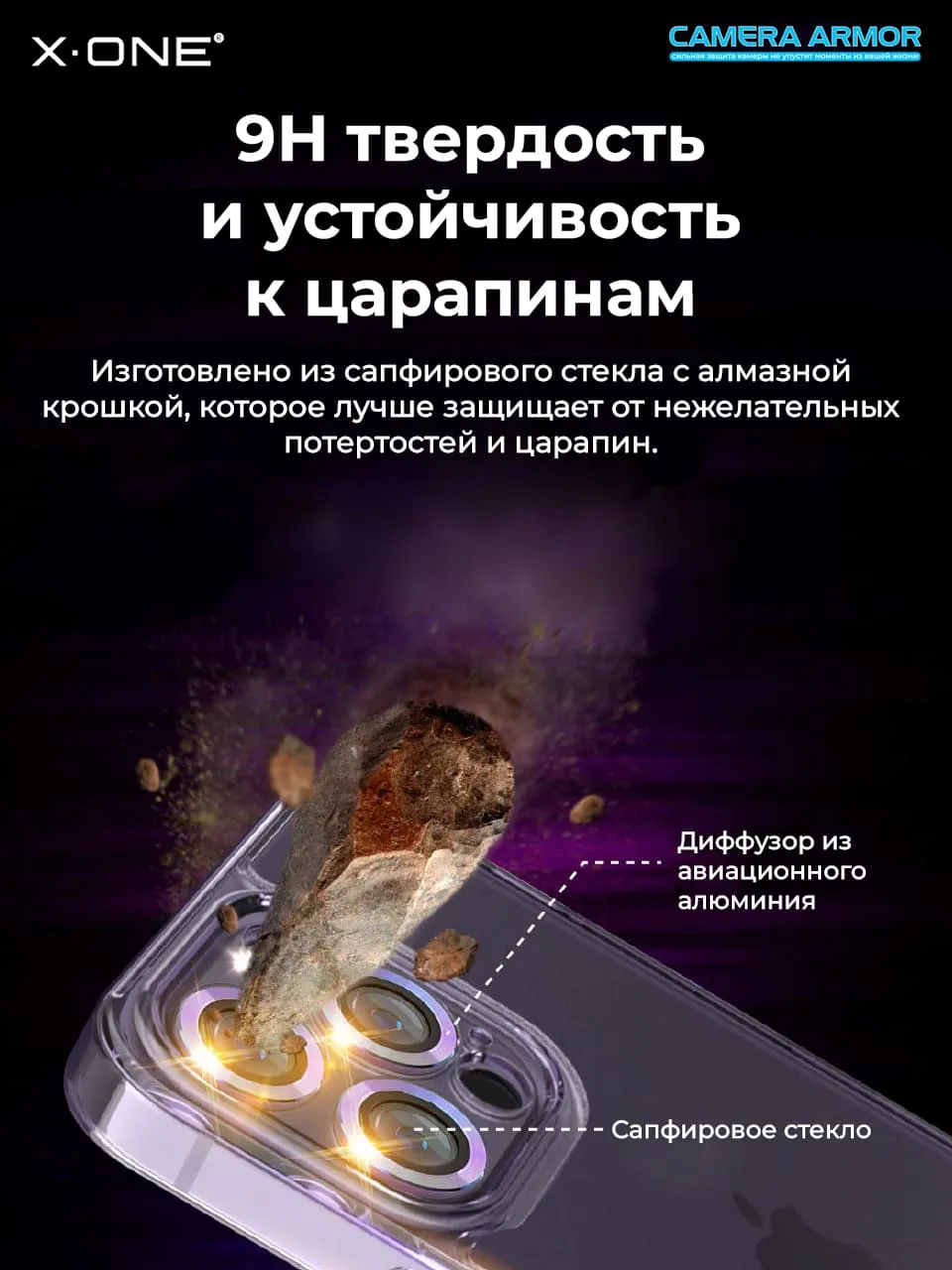 Сапфировое стекло на камеру Samsung Galaxy S24 Ultra X-ONE Camera Armor -  цвет Silver / линзы / авиа-алюминиевый корпус | X-ONE