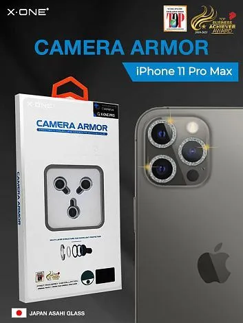 Сапфировое стекло на камеру iPhone 11 Pro Max/11 Pro X-ONE Camera Armor - цвет Diamond Silver / линзы / авиа-алюминиевый корпус