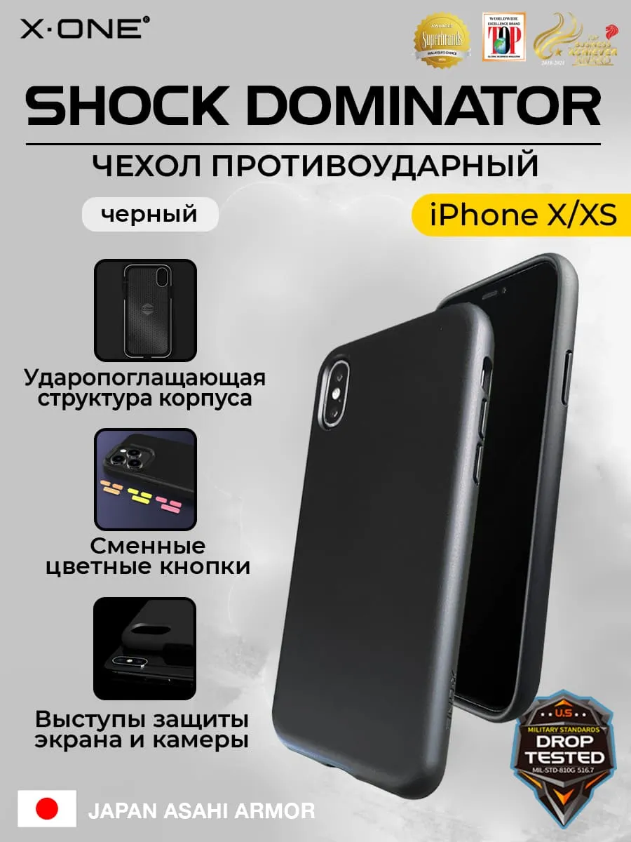 Чехол iPhone X/XS X-ONE Shock Dominator - черный закрытый матовый Soft  Touch корпус и сменные цветные кнопки в комплекте | X-ONE